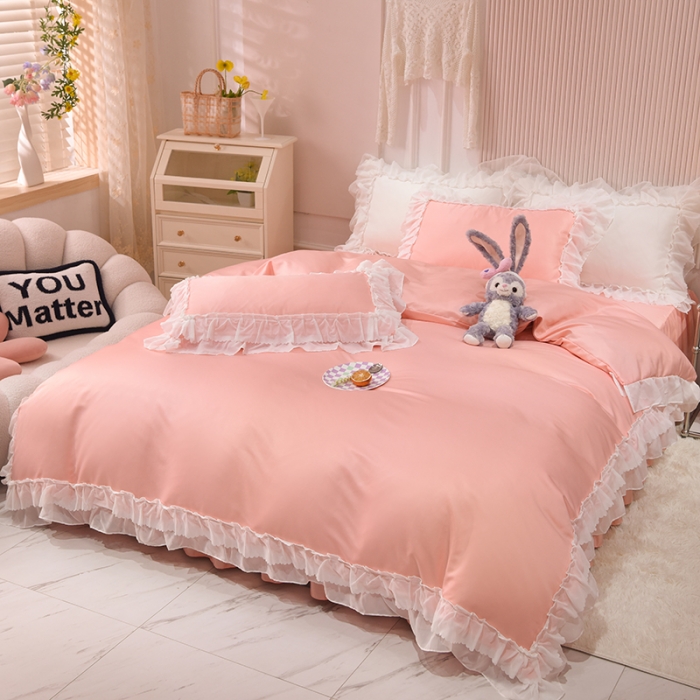 91家纺网 家纺一手货源 找家纺 艾米家居 2025新款韩版水洗真丝四件套-淡雅-玉色