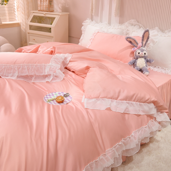 91家纺网 家纺一手货源 找家纺 艾米家居 2025新款韩版水洗真丝四件套-淡雅-玉色