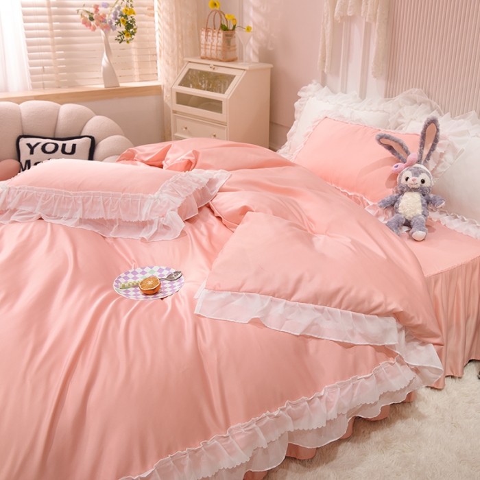 91家纺网 家纺一手货源 找家纺 艾米家居 2025新款韩版水洗真丝四件套-淡雅-玉色