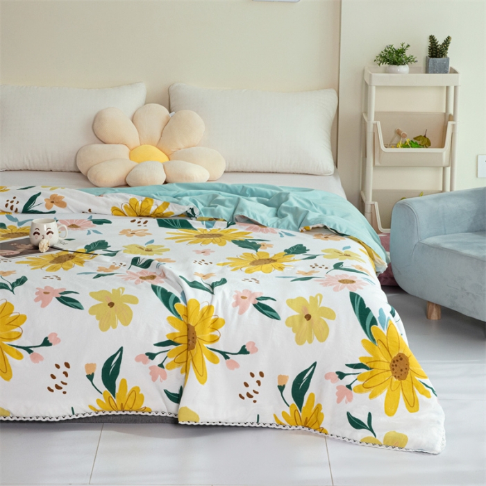 91家纺网 家纺一手货源 找家纺 畅销被业 2022水洗棉印花被夏被 小黄花