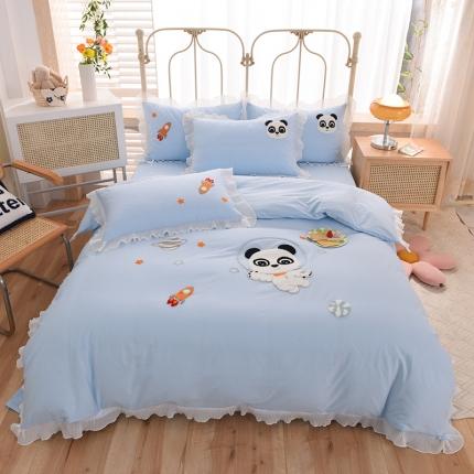 91家纺网 家纺一手货源 找家纺 绒世界 2022新款全棉纯棉绣花四件套 星际宝贝-蔚蓝