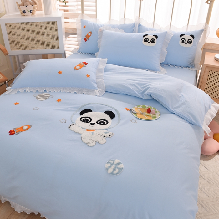 91家纺网 家纺一手货源 找家纺 绒世界 2022新款全棉纯棉绣花四件套 星际宝贝-蔚蓝