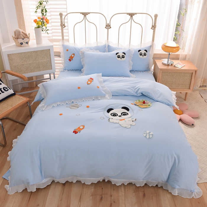 91家纺网 家纺一手货源 找家纺 绒世界 2022新款全棉纯棉绣花四件套 星际宝贝-蔚蓝