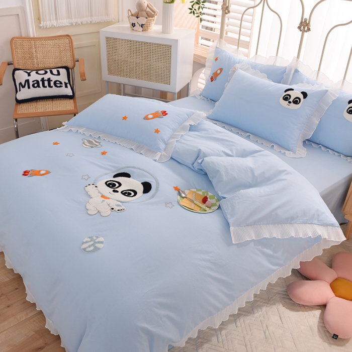 91家纺网 家纺一手货源 找家纺 绒世界 2022新款全棉纯棉绣花四件套 星际宝贝-蔚蓝