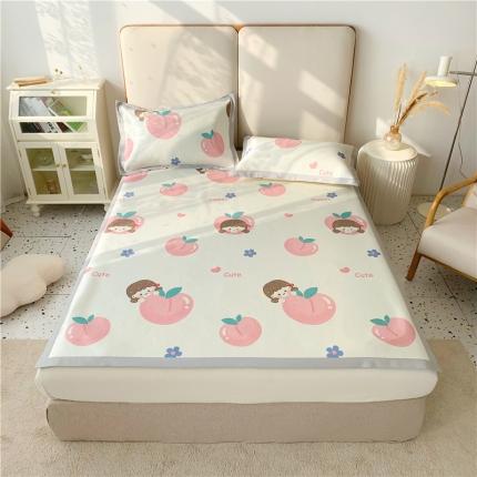 91家纺网 家纺一手货源 找家纺 懒猫 2022新款大版印花600D加厚冰丝席 可爱桃桃