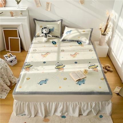 91家纺网 家纺一手货源 找家纺 懒猫 2022新款大版印花600D加厚冰丝席 恐龙时代