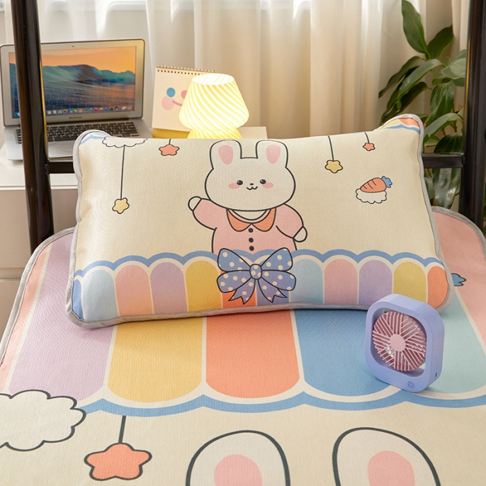 91家纺网 家纺一手货源 找家纺 世爵 2022新款数码印花学生冰丝席 彩虹兔