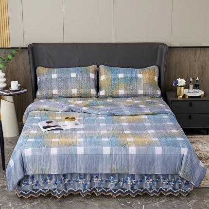 91家纺网 家纺一手货源 找家纺 纽缦 2022新款凉感丝乳胶凉席花卉夏被床裙四件套 蒂凡阁