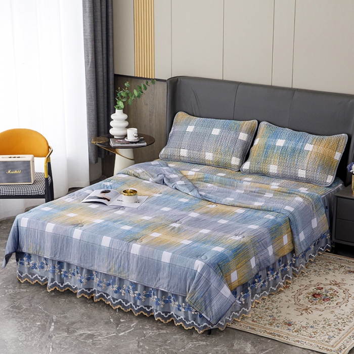 91家纺网 家纺一手货源 找家纺 纽缦 2022新款凉感丝乳胶凉席花卉夏被床裙四件套 蒂凡阁