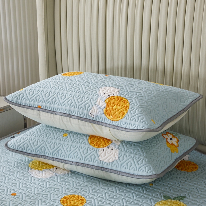 91家纺网 家纺一手货源 找家纺 纽缦 2022新款凉感丝乳胶凉席花卉夏被床裙四件套 柠檬熊蓝