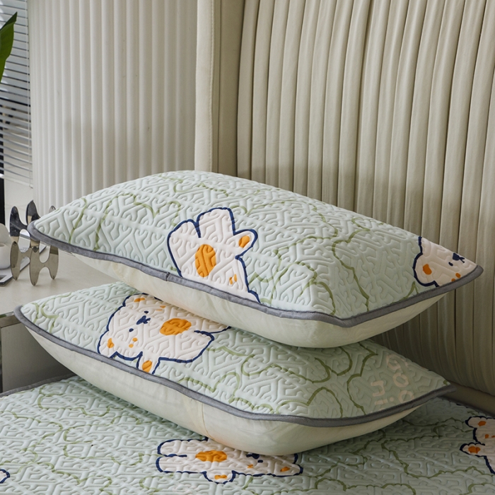 91家纺网 家纺一手货源 找家纺 纽缦 2022新款凉感丝乳胶凉席花卉夏被床裙四件套 心情熊