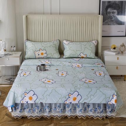 纽缦 2022新款凉感丝乳胶凉席花卉夏被床裙四件套 心情熊