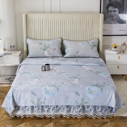 纽缦 2022新款凉感丝乳胶凉席花卉夏被床裙四件套 馨享花意