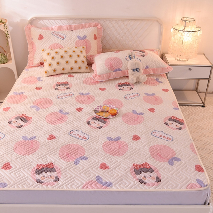 91家纺网 家纺一手货源 找家纺 美达 新款全棉夹棉防滑可机洗床盖床垫床垫直边软席款白桃女孩