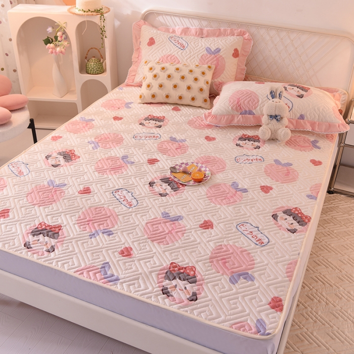 91家纺网 家纺一手货源 找家纺 美达 新款全棉夹棉防滑可机洗床盖床垫床垫直边软席款白桃女孩