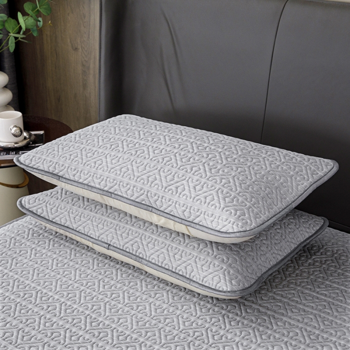 91家纺网 家纺一手货源 找家纺 纽缦2022新款凉感丝乳胶凉席纯色夏被床裙四件套 肌理纹灰色