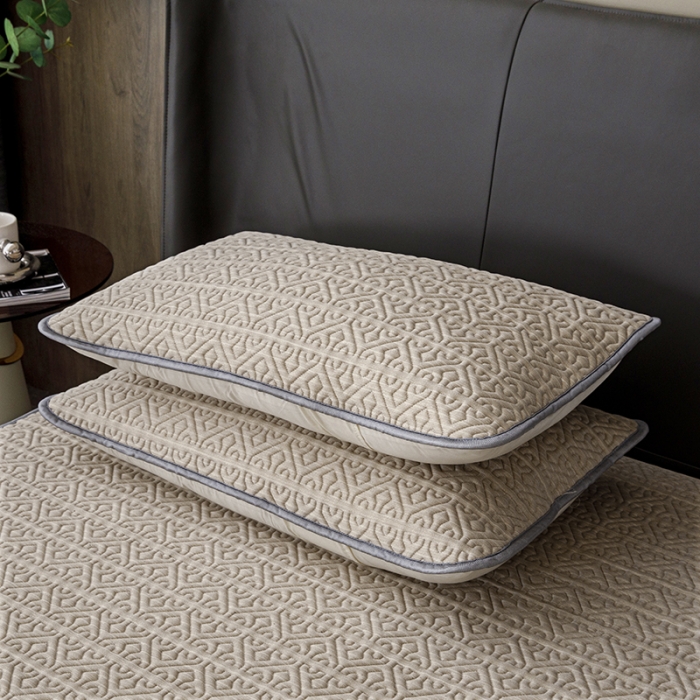 91家纺网 家纺一手货源 找家纺 纽缦2022新款凉感丝乳胶凉席纯色夏被床裙四件套 肌理纹咖色