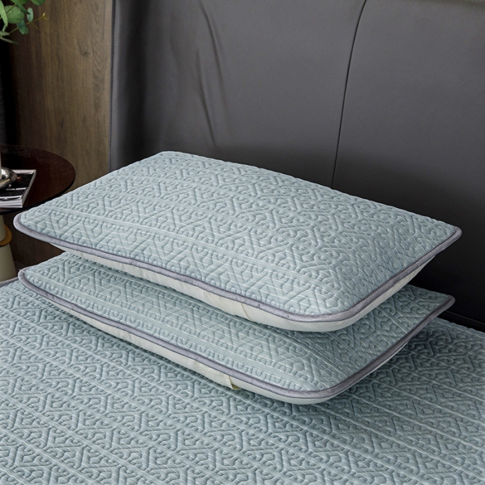 91家纺网 家纺一手货源 找家纺 纽缦2022新款凉感丝乳胶凉席纯色夏被床裙四件套 肌理纹蓝色