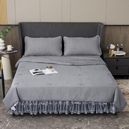 91家纺网 家纺一手货源 找家纺 纽缦2022新款凉感丝乳胶凉席纯色夏被床裙四件套 肌理纹深灰