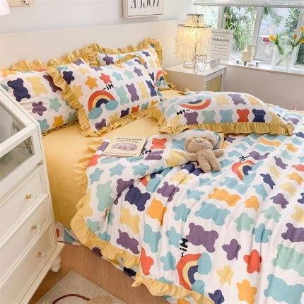 吾欢心 2024新款茶萃棉韩版花边夏被四件套 彩虹熊