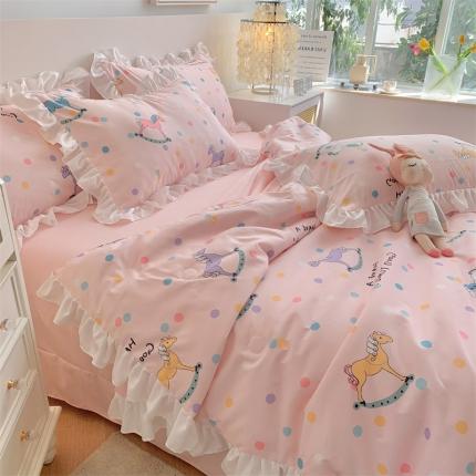 91家纺网 家纺一手货源 找家纺 吾欢心 2024新款茶萃棉韩版花边夏被四件套 奇幻乐园