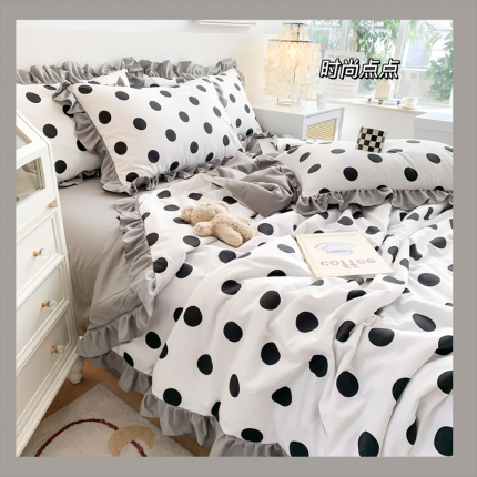 91家纺网 家纺一手货源 找家纺 吾欢心 2024新款茶萃棉韩版花边夏被四件套 时尚点点