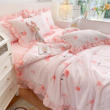 吾欢心 2024新款茶萃棉韩版花边夏被四件套 桃可可