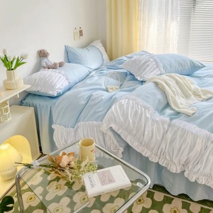 包小包2024新款韩版奶油ing风系列臻丝棉四件套 奶油蓝
