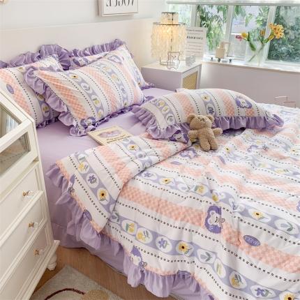 吾欢心 2024新款茶萃棉韩版花边夏被四件套 熊熊宝贝