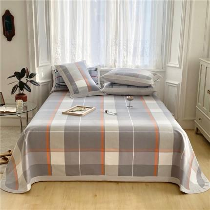 91家纺网 家纺一手货源 找家纺 孑寐 2025新款日式纯棉手工老粗布凉席三件套 橘条格灰