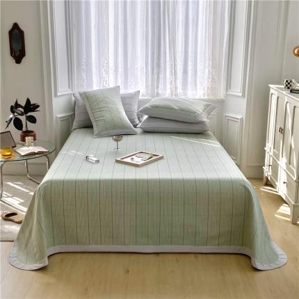 91家纺网 家纺一手货源 找家纺 孑寐 2025新款日式纯棉手工老粗布凉席三件套 细条纹-绿