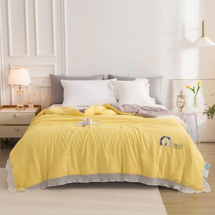 芯恋 2025新款小清新蕾丝凉感丝雪纺花边夏被夏凉被 黄加灰