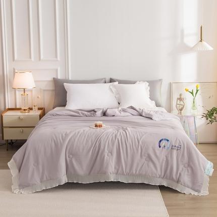 芯恋 2025新款小清新蕾丝凉感丝雪纺花边夏被夏凉被 雾霾紫