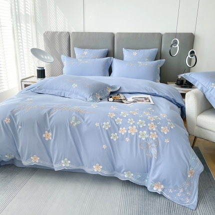 91家纺网 家纺一手货源 找家纺 爆款轻奢小香风100双面纯棉刺绣长绒棉四件套天丝棉花香魅影