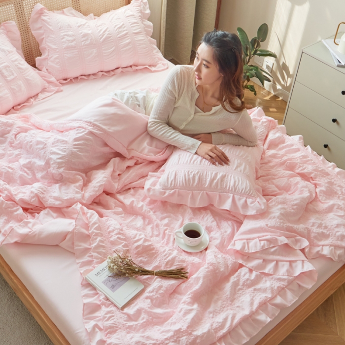 91家纺网 家纺一手货源 找家纺 (总)ab家纺 2023新款水洗棉泡泡纱夏被四件套夏凉被