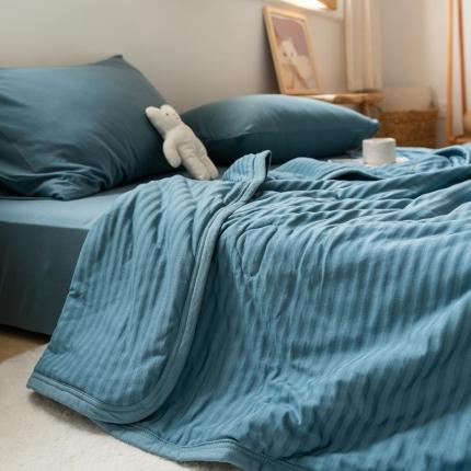 91家纺网 家纺一手货源 找家纺 风向标家纺 2022新款全棉针织大豆条纹被 海蓝细条