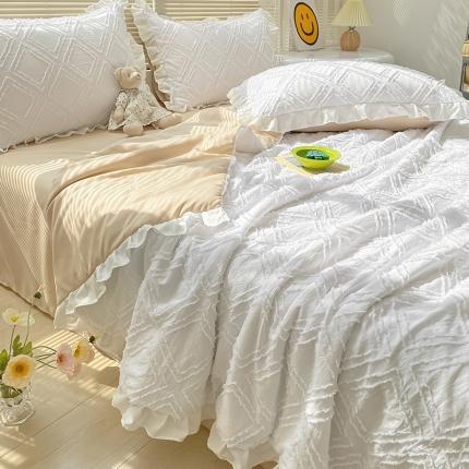 91家纺网 家纺一手货源 找家纺 澳梵 2022新款水洗棉工艺款剪花夏被四件套菱格-白色