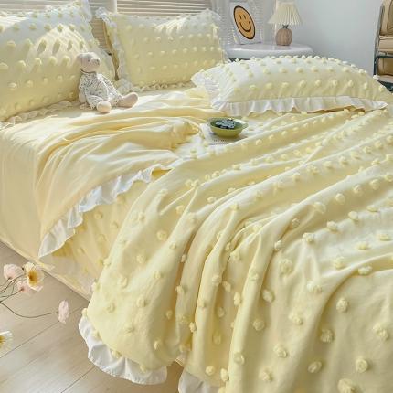 91家纺网 家纺一手货源 找家纺 澳梵 2022新款水洗棉工艺款剪花夏被四件套糖果球-嫩黄