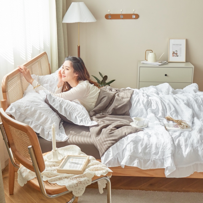 91家纺网 家纺一手货源 找家纺 ab家纺 2023新款水洗棉泡泡纱夏被四件套夏凉被 白灰