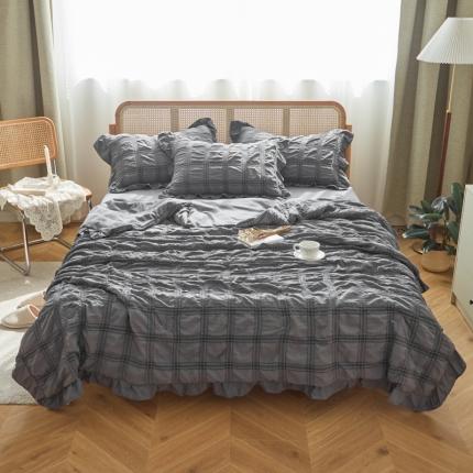 91家纺网 家纺一手货源 找家纺 ab家纺 2023新款水洗棉泡泡纱夏被四件套夏凉被 绅士灰