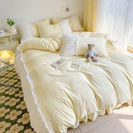 91家纺网 家纺一手货源 找家纺 包小包2024新款韩版奶油ing风系列臻丝棉四件套 奶油黄
