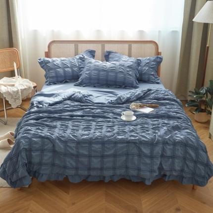 91家纺网 家纺一手货源 找家纺 ab家纺 2023新款水洗棉泡泡纱夏被四件套夏凉被 蔚蓝