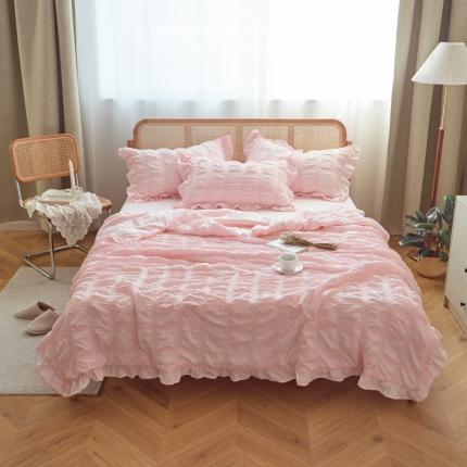 91家纺网 家纺一手货源 找家纺 ab家纺 2023新款水洗棉泡泡纱夏被四件套夏凉被 香叶粉