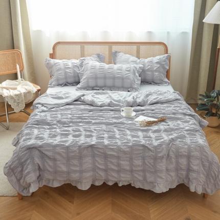 91家纺网 家纺一手货源 找家纺 ab家纺 2023新款水洗棉泡泡纱夏被四件套夏凉被 紫灰