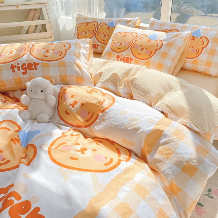 91家纺网 家纺一手货源 找家纺 星期八 2022新款二次元水洗棉四件套 小老虎