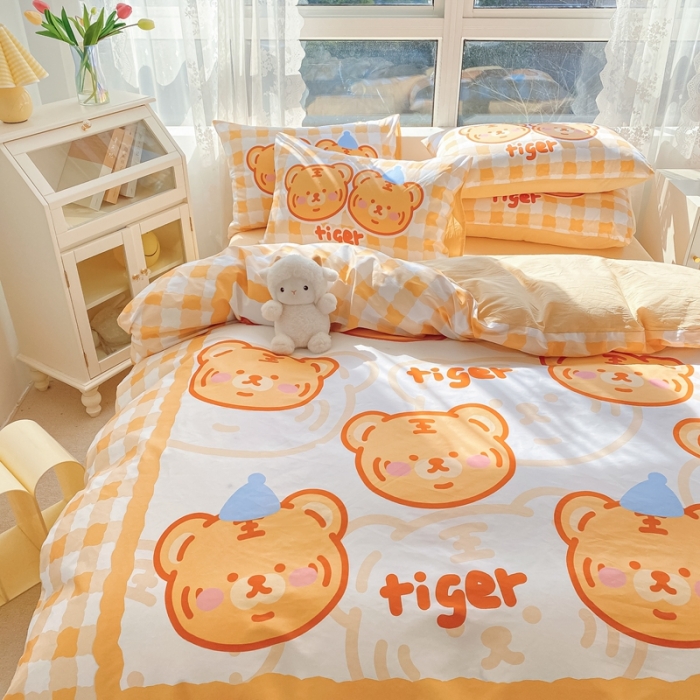 91家纺网 家纺一手货源 找家纺 星期八 2022新款二次元水洗棉四件套 小老虎