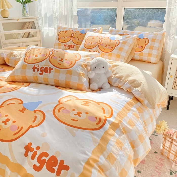 91家纺网 家纺一手货源 找家纺 星期八 2022新款二次元水洗棉四件套 小老虎