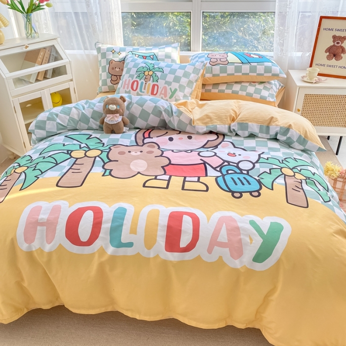 91家纺网 家纺一手货源 找家纺 星期八 2022新款二次元水洗棉四件套 小女孩