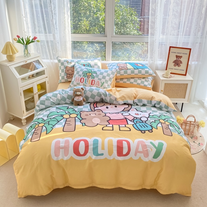 91家纺网 家纺一手货源 找家纺 星期八 2022新款二次元水洗棉四件套 小女孩