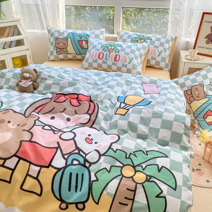 91家纺网 家纺一手货源 找家纺 星期八 2022新款二次元水洗棉四件套 小女孩